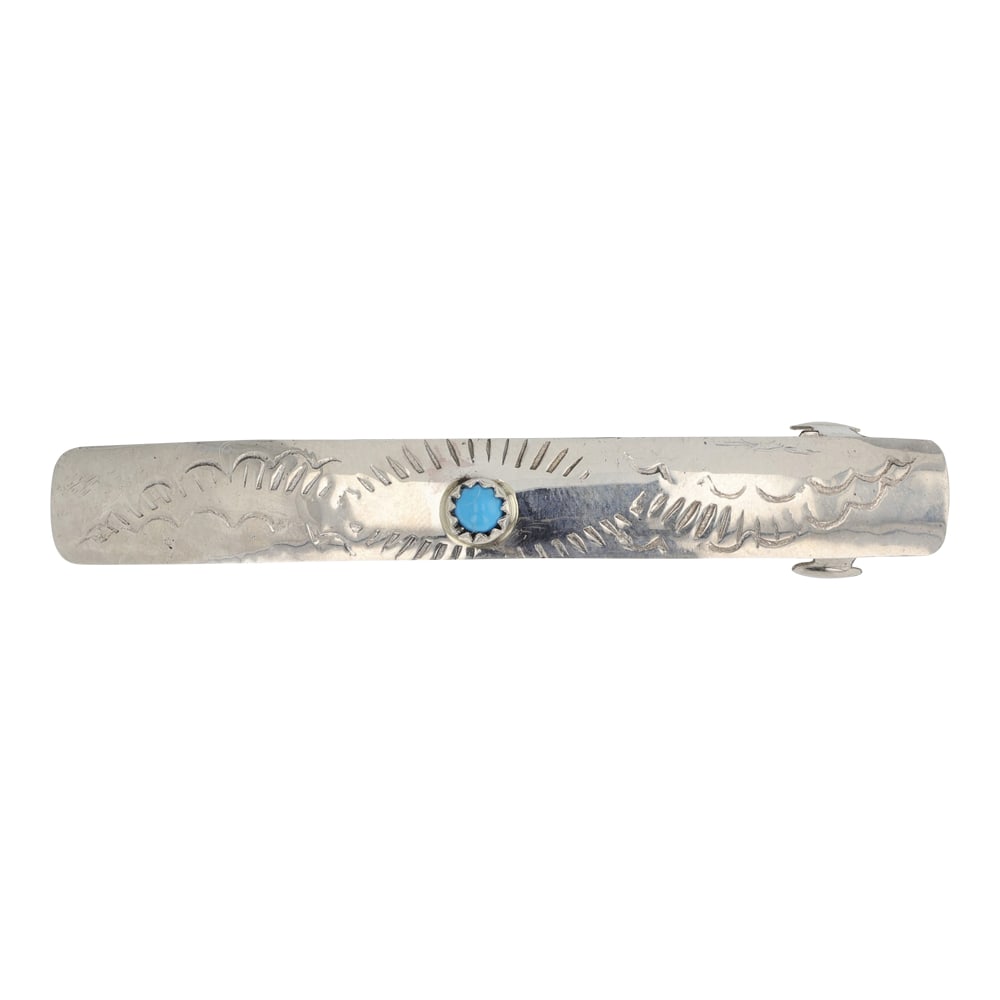 Navajo Kingman Turquoise Hair Barrette: Sterling Silver | Genuine Kingman Turquoise | Navajo Kingman Turquoise Hair Barrette | Navajo Native American Southwest Indian Jewelry | Good (no breaks or damages) | Approximate Weight: 4 Grams | Hai