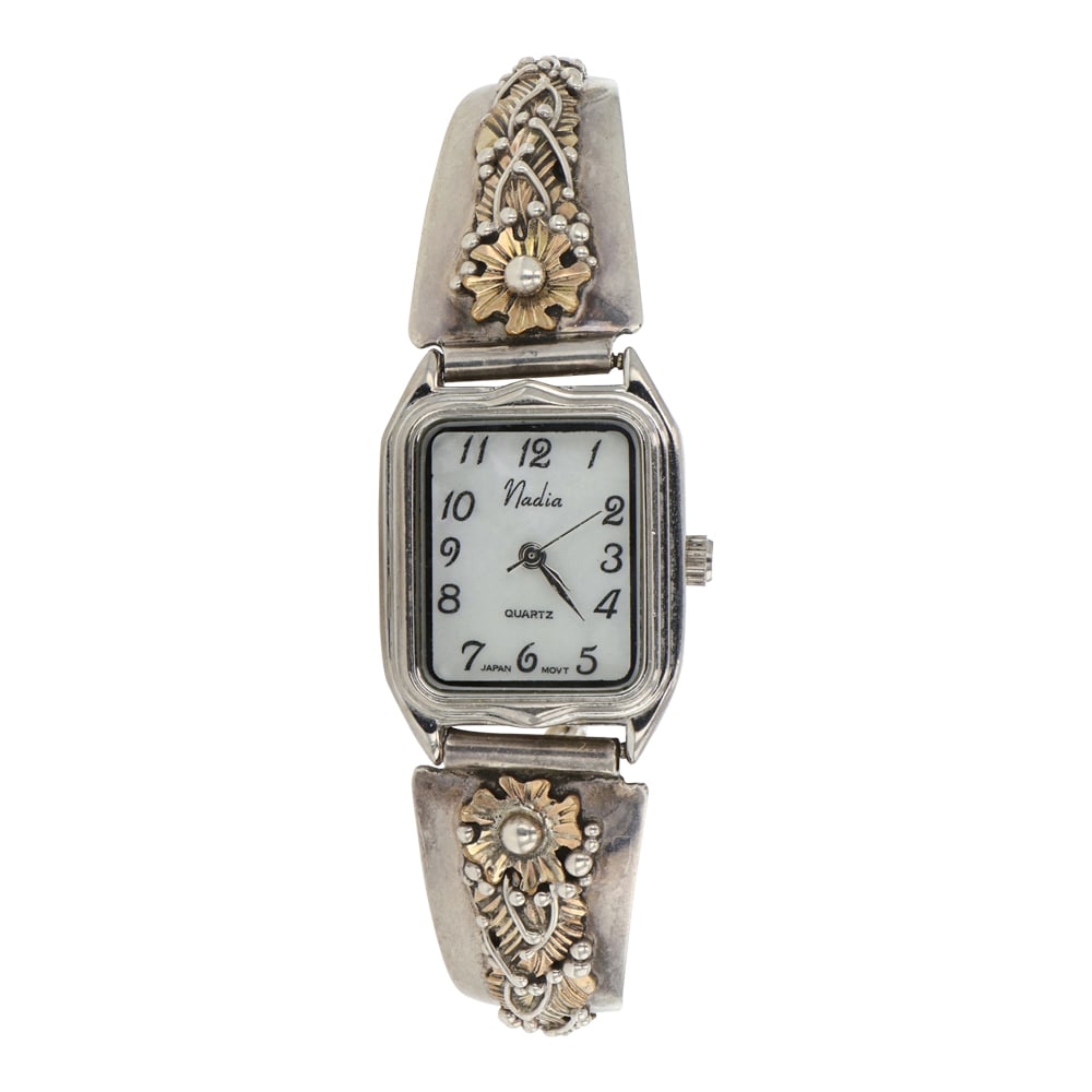 Vintage Navajo Sterling Silver & Gold Gilled Watch Bracelet (1 of 3)