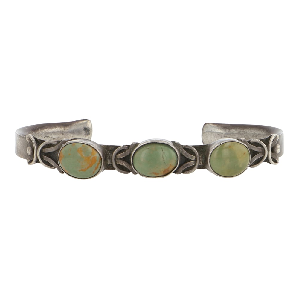 Vintage Navajo Nevada Turquoise Three Stone Bracelet: Sterling Silver | Genuine Nevada Turquoise | Vintage Navajo Nevada Turquoise Three Stone Bracelet | Navajo Native American Southwest Indian Jewelry | Good (no breaks or damages) | Approximate Weight: 