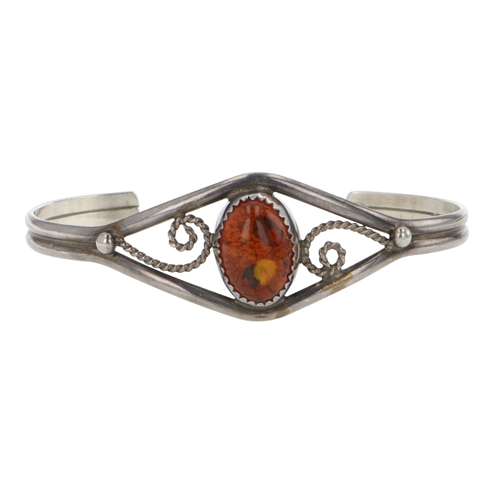 Vintage Navajo Amber Bracelet: Sterling Silver | Genuine Amber | Vintage Navajo Amber Bracelet | Navajo Native American Southwest Indian Jewelry | Good (no breaks or damages) | Approximate Weight: 9 Grams | Bracelet: 5" inner, 1" g