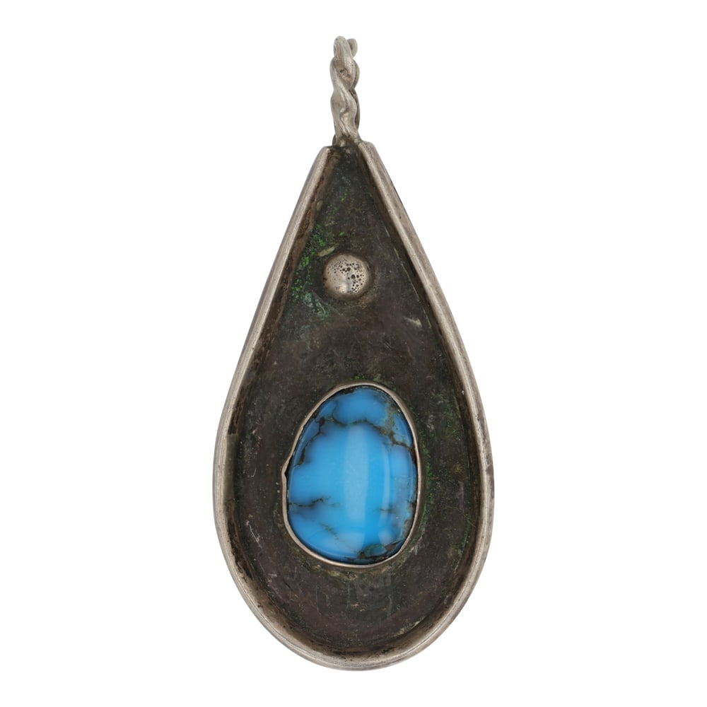 Vintage Navajo Blue Gem Turquoise Pendant: Sterling Silver | Genuine Blue Gem Turquoise | Vintage Navajo Blue Gem Turquoise Pendant | Navajo Native American Southwest Indian Jewelry | Good (no breaks or damages) | Approximate Weight: 7 Grams |