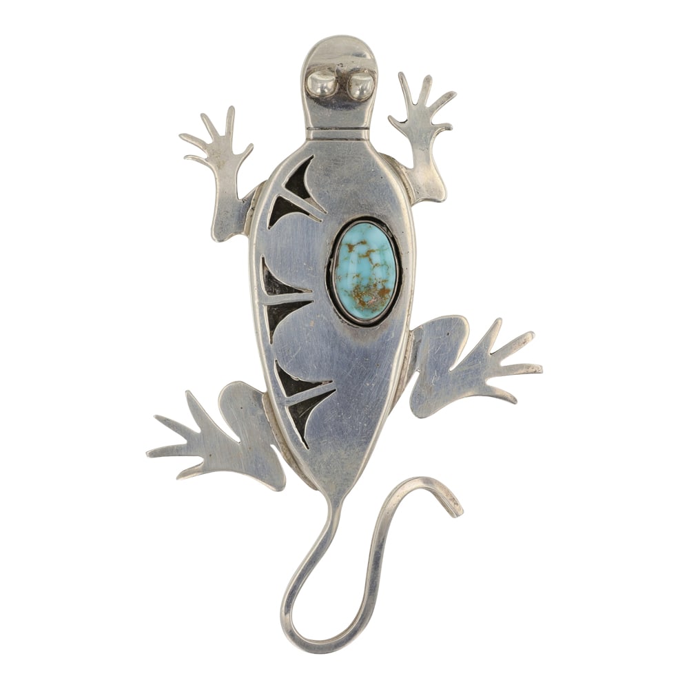 Bennie Ration Navajo Dry Creek Turquoise Intricate Gecko Pin/ Pendant (1 of 2)