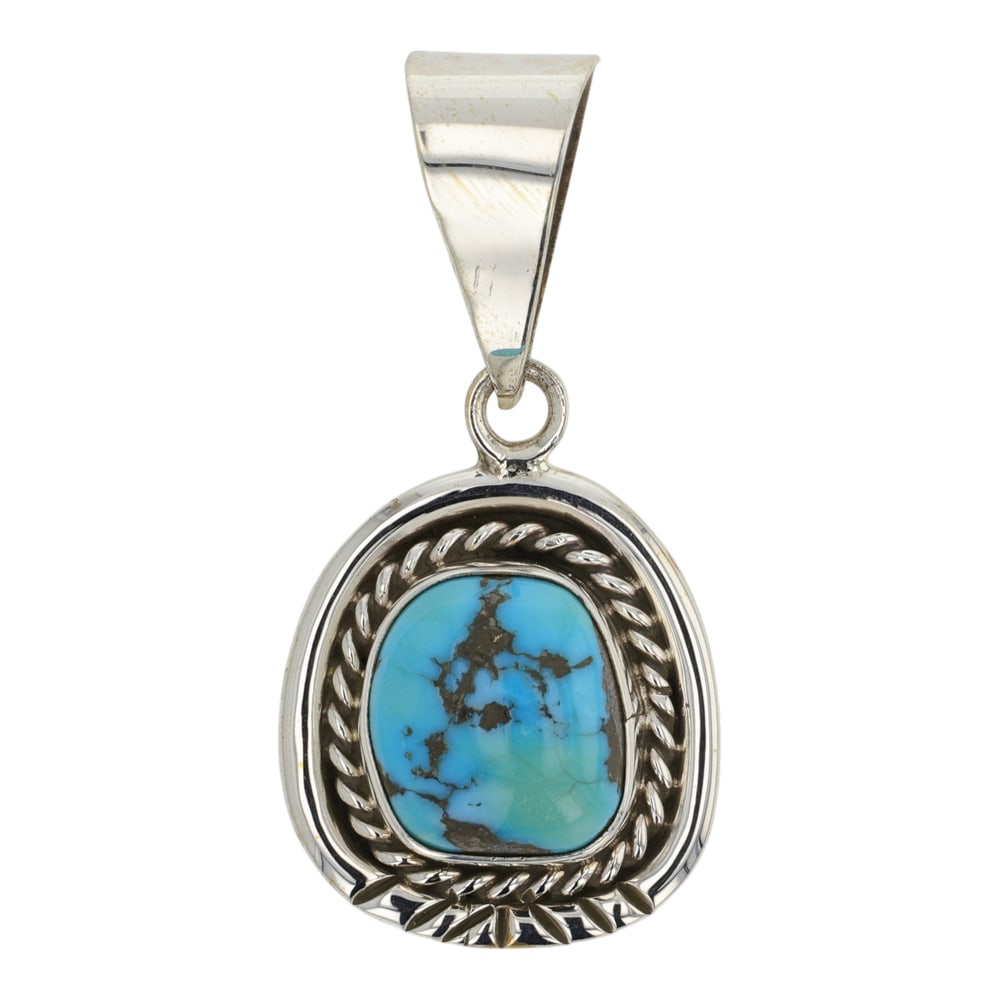 Navajo Kingman Turquoise Pendant: Sterling Silver | Genuine Kingman Turquoise | Navajo Kingman Turquoise Pendant | Navajo Native American Southwest Indian Jewelry | Good (no breaks or damages) | Approximate Weight: 8 Grams | Pendant: 