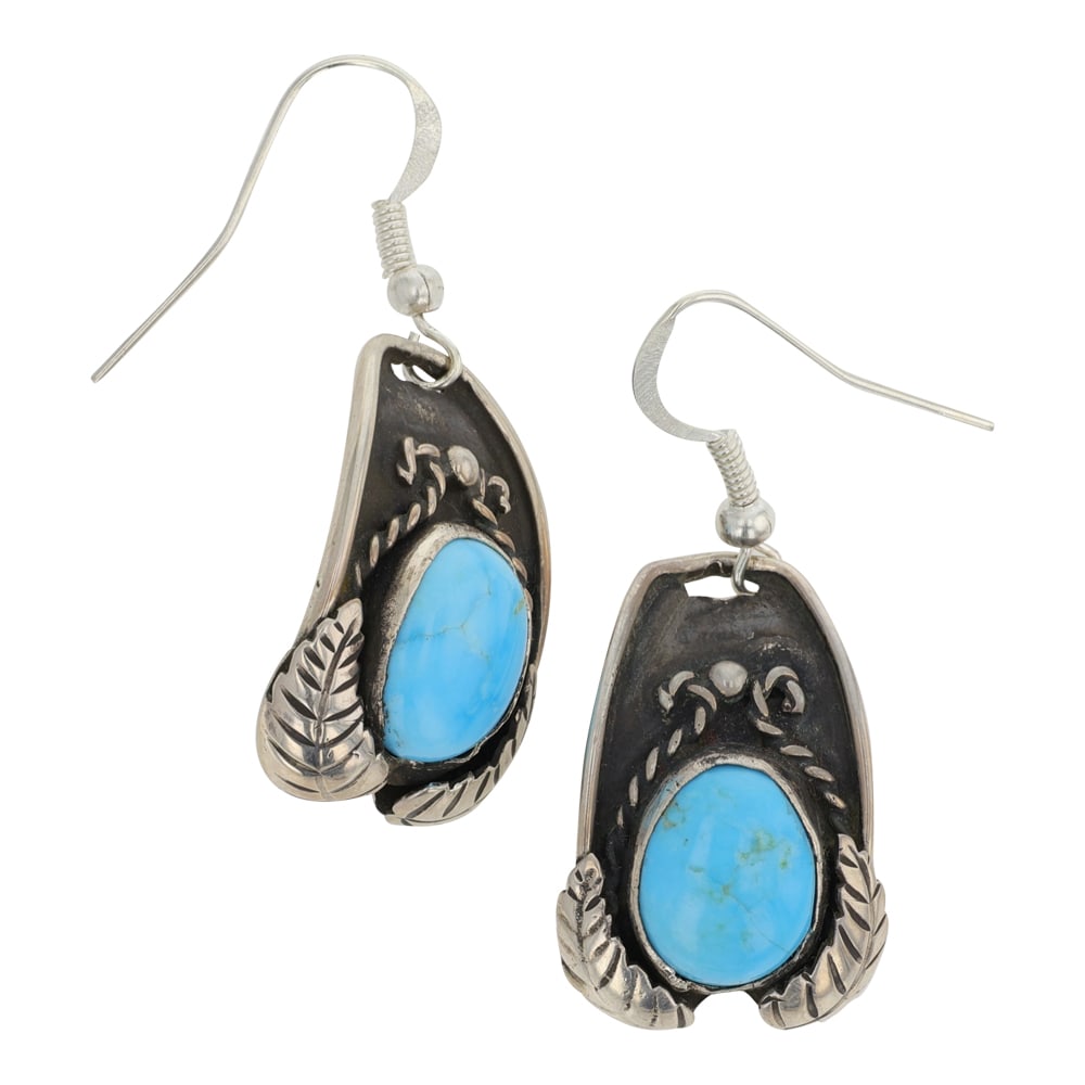 Navajo Blue Ridge Turquoise Earrings: Sterling Silver | Genuine Blue Ridge Turquoise | Navajo Blue Ridge Turquoise Earrings | Navajo Native American Southwest Indian Jewelry | Good (no breaks or damages) | Approximate Weight: 9 Grams | Ea