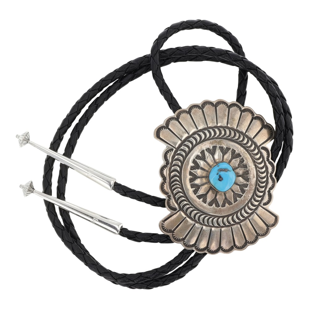Navajo Kingman Turquoise Bolo Tie: Sterling Silver | Genuine Kingman Turquoise | Navajo Kingman Turquoise Bolo Tie | Navajo Native American Southwest Indian Jewelry | Good (no breaks or damages) | Approximate Weight: 39 Grams | Bolo: 1