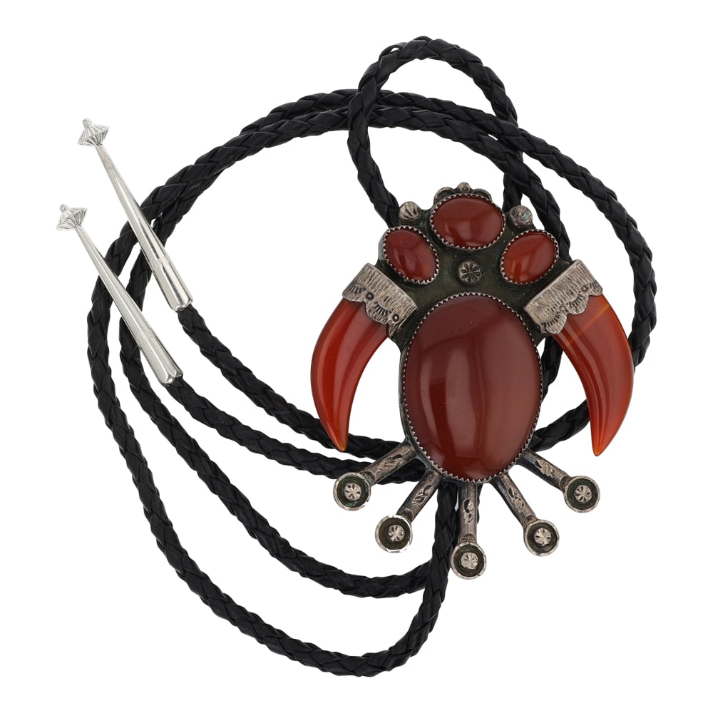 Navajo Carnelian Claw Design Bolo Tie (1 of 3)