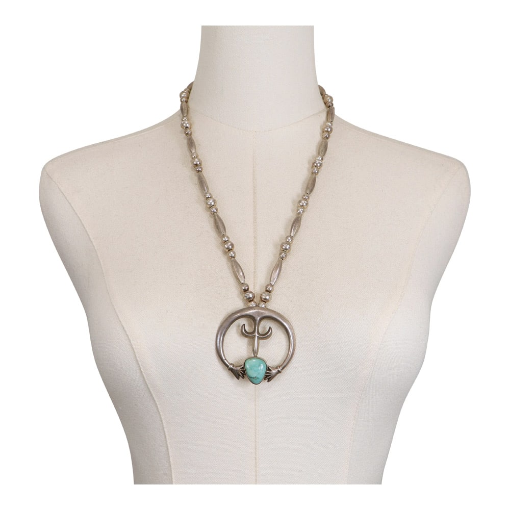 Vintage Navajo Lone Mountain Turquoise Naja Necklace (1 of 4)