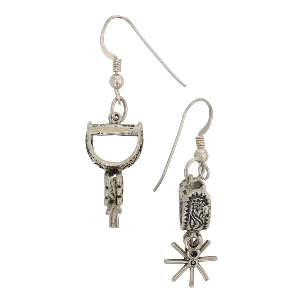 Navajo Cast Spurs Earrings: Sterling Silver | | Navajo Cast Spurs Earrings | Navajo Native American Southwest Indian Jewelry | Good (no breaks or damages) | Approximate Weight: 4 Grams | Earrings: 1" x .5" each |