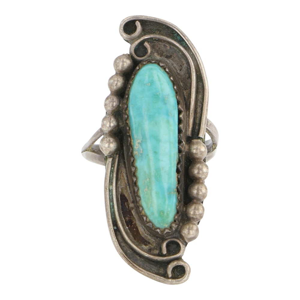 Vintage Navajo Blue Ridge Turquoise Ring: Sterling Silver | Genuine Blue Ridge Turquoise | Vintage Navajo Blue Ridge Turquoise Ring | Navajo Native American Southwest Indian Jewelry | Good (no breaks or damages) | Approximate Weight: 5 Grams 
