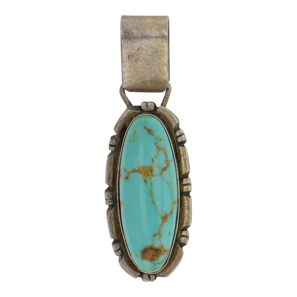 Navajo Menassa Turquoise Pendant: Sterling Silver | Genuine Menassa Turquoise | Navajo Menassa Turquoise Pendant | Navajo Native American Southwest Indian Jewelry | Good (no breaks or damages) | Approximate Weight: 4 Grams | Pendant: