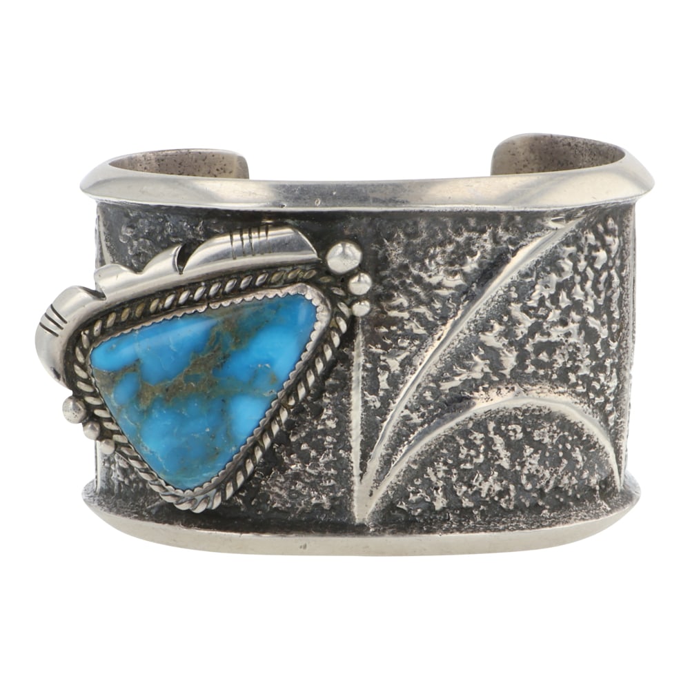 Navajo Detailed Heavy Intricate Blue Ridge Turquoise Tufa Cast Cuff Bracelet (1 of 3)