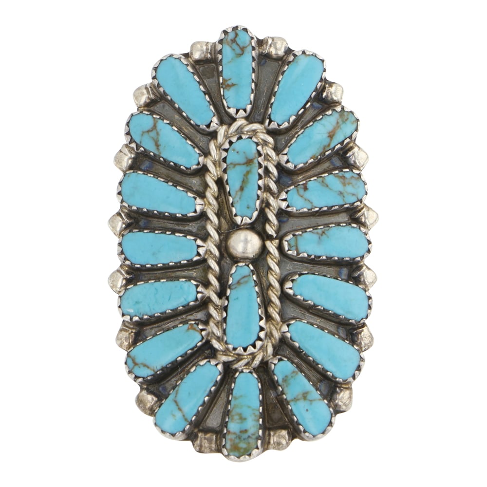 Navajo Cluster Block Ring: Sterling Silver | Block | Navajo Cluster Block Ring | Navajo Native American Southwest Indian Jewelry | Good (no breaks or damages) | Approximate Weight: 10 Grams | Ring: 7.5 size, 1.75" x 1" face |