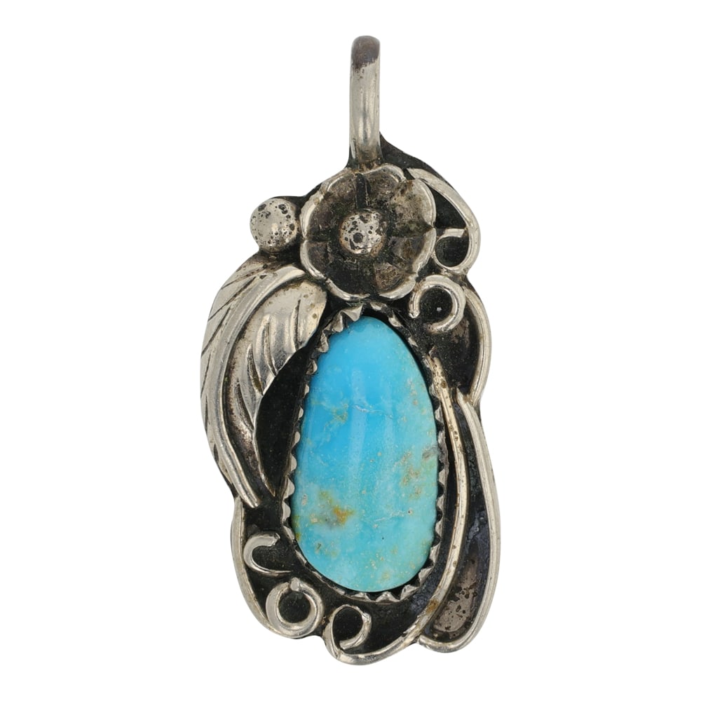 Vintage Navajo Blue Risdge Turquoise Pendant: Sterling Silver | Genuine Blue Ridge Turquoise | Vintage Navajo Blue Risdge Turquoise Pendant | Navajo Native American Southwest Indian Jewelry | Good (no breaks or damages) | Approximate Weight: 3