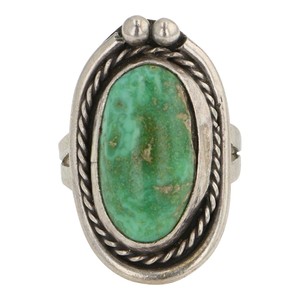 Vintage Navajo emerald Valley Turquoise Ring: Sterling Silver | Genuine Emerald Valley Turquoise | Vintage Navajo emerald Valley Turquoise Ring | Navajo Native American Southwest Indian Jewelry | Good (no breaks or damages) | Approximate Weight: