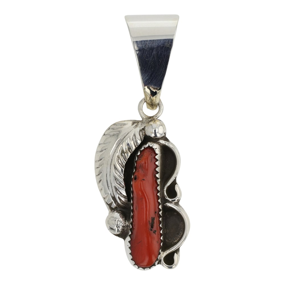 Navajo Mediterranean Coral Freeform Pendant: Sterling Silver | Genuine Mediterranean Coral | Navajo Mediterranean Coral Freeform Pendant | Navajo Native American Southwest Indian Jewelry | Good (no breaks or damages) | Approximate Weight: 3 Gram