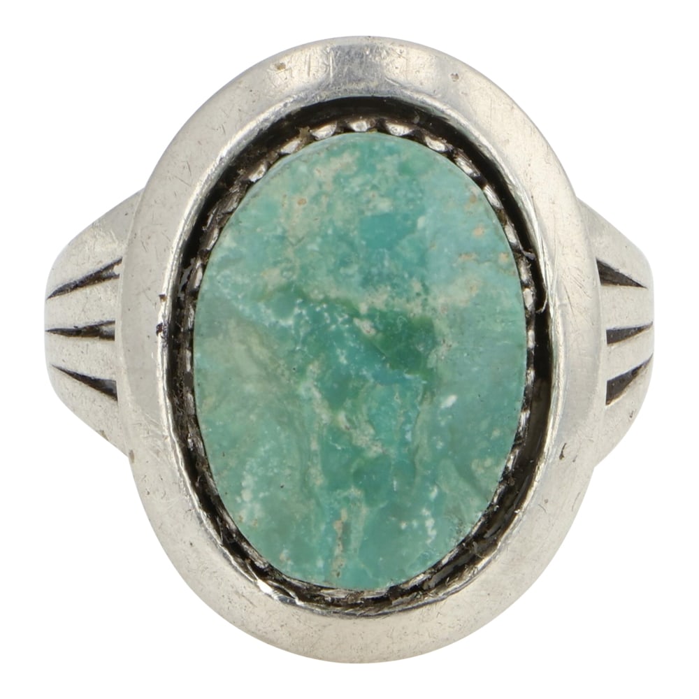 Navajo Fox Turquoise Ring: Sterling Silver | Genuine Turquoise | Navajo Fox Turquoise Ring | Navajo Native American Southwest Indian Jewelry | Good (no breaks or damages) | Approximate Weight: 6 Grams | Ring: 5 size, .75" x .5"