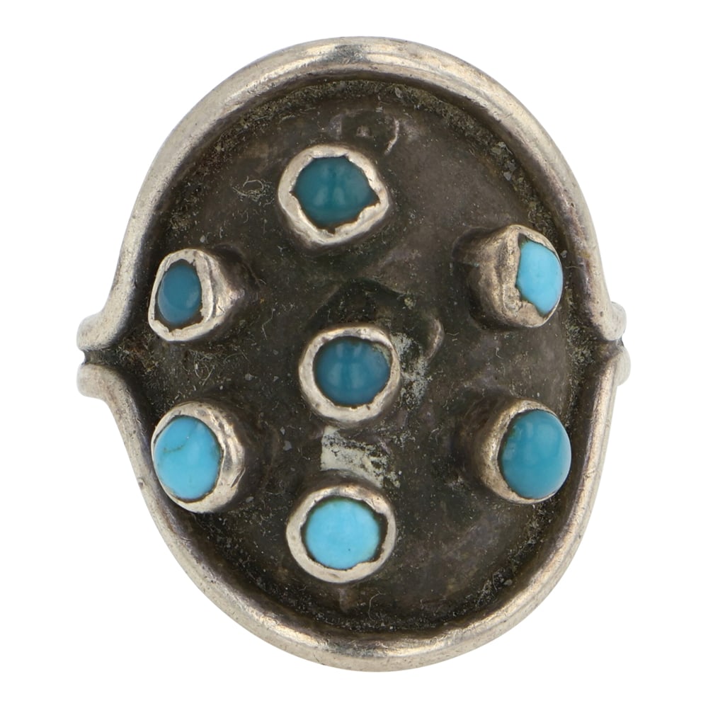 Vintage Navajo Turquoise Saddle Ring: Sterling Silver | Genuine Turquoise | Vintage Navajo Turquoise Saddle Ring | Navajo Native American Southwest Indian Jewelry | Good (no breaks or damages) | Approximate Weight: 5 Grams | Ring: 6.5 siz