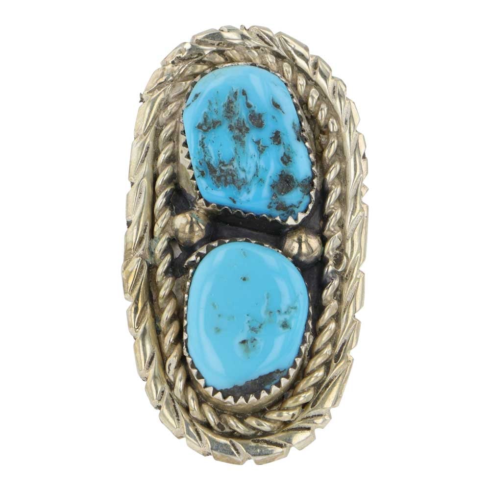 Navajo Kingman Turquoise Two Stone Adjustable Ring (1 of 3)