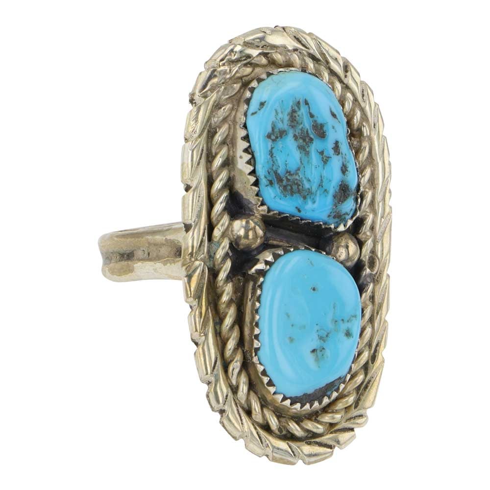 Navajo Kingman Turquoise Two Stone Adjustable Ring - 2