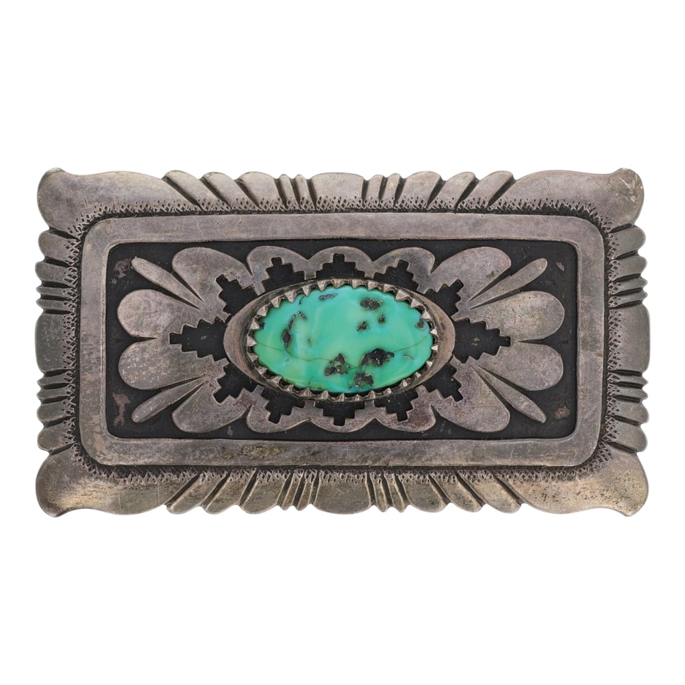 Thomas (Tommy) Singer (1940-2014) Sleeping Beauty Turquoise Belt Buckle: Sterling Silver | Genuine Sleeping Beauty Turquoise | Thomas (Tommy) Singer (1940-2014) Sleeping Beauty Turquoise Belt Buckle | Navajo Native American Southwest Indian Jewelry | Good (no breaks or dam