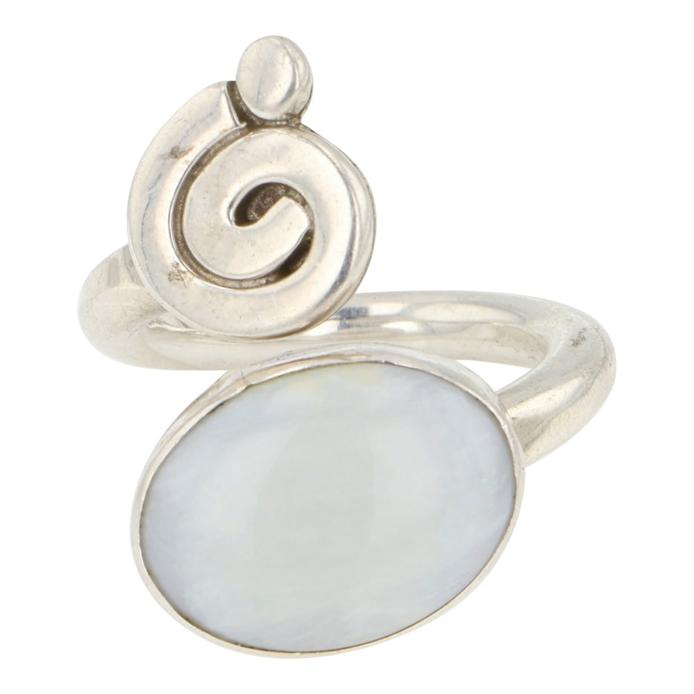 Navajo Opal Contemporary Ring: Sterling Silver | Genuine Opal | Navajo Opal Contemporary Ring | Navajo Native American Southwest Indian Jewelry | Good (no breaks or damages) | Approximate Weight: 9 Grams | Ring: 6 size, 1" x .5" fa