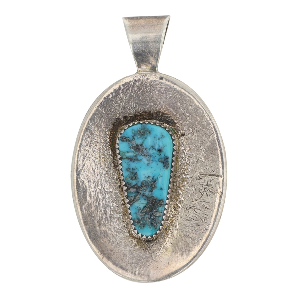 Tohono O'odham Morenci Turquoise 14K Gold & Sterling Silver Dessert Mesa Scene Reversible Pendant: Sterling Silver & 14K Gold | Genuine Morenci Turquoise | Tohono O'odham Morenci Turquoise 14K Gold & Sterling Silver Dessert Mesa Scene Reversible Pendant | Navajo Native American Southwest Indian