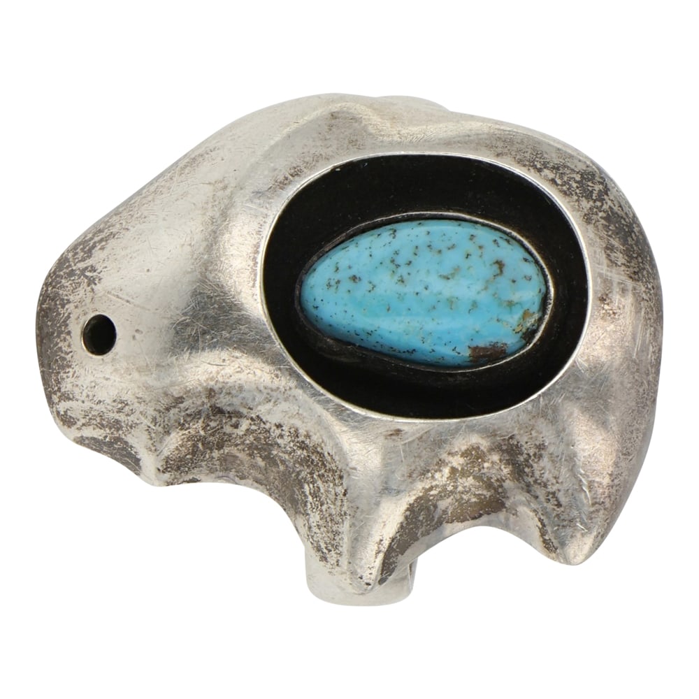 Vintage Navajo Turquosie Bison Shadowbox Ring: Sterling Silver | Genuine Turquoise | Vintage Navajo Turquoise Bison Shadowbox Ring | Navajo Native American Southwest Indian Jewelry | Good (no breaks or damages) | Approximate Weight: 5Grams |