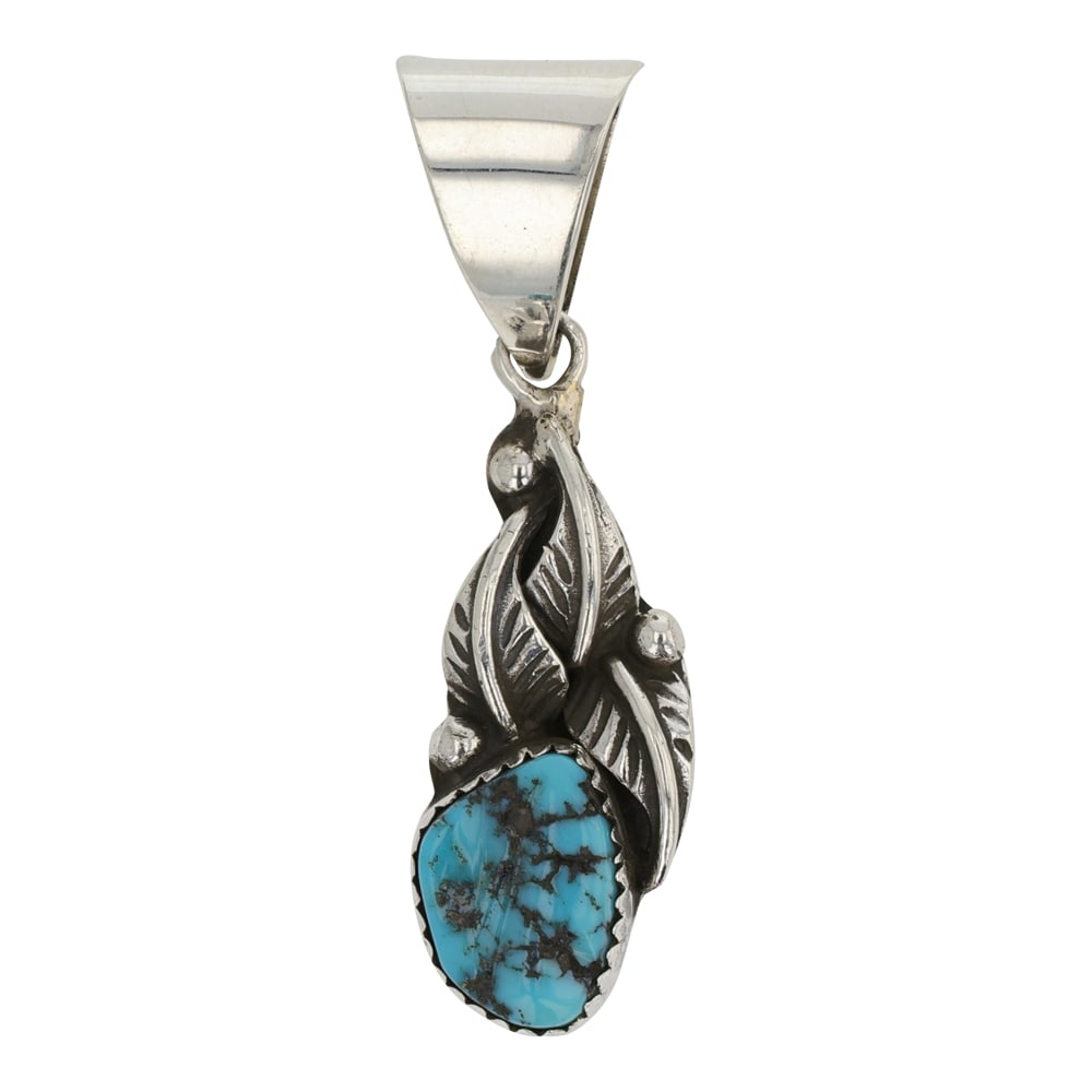 Navajo Kingman Turquoise Pendant: Sterling Silver | Genuine Kingman Turquoise | Navajo Kingman Turquoise Pendant | Navajo Native American Southwest Indian Jewelry | Good (no breaks or damages) | Approximate Weight: 2 Grams | Pendant: 
