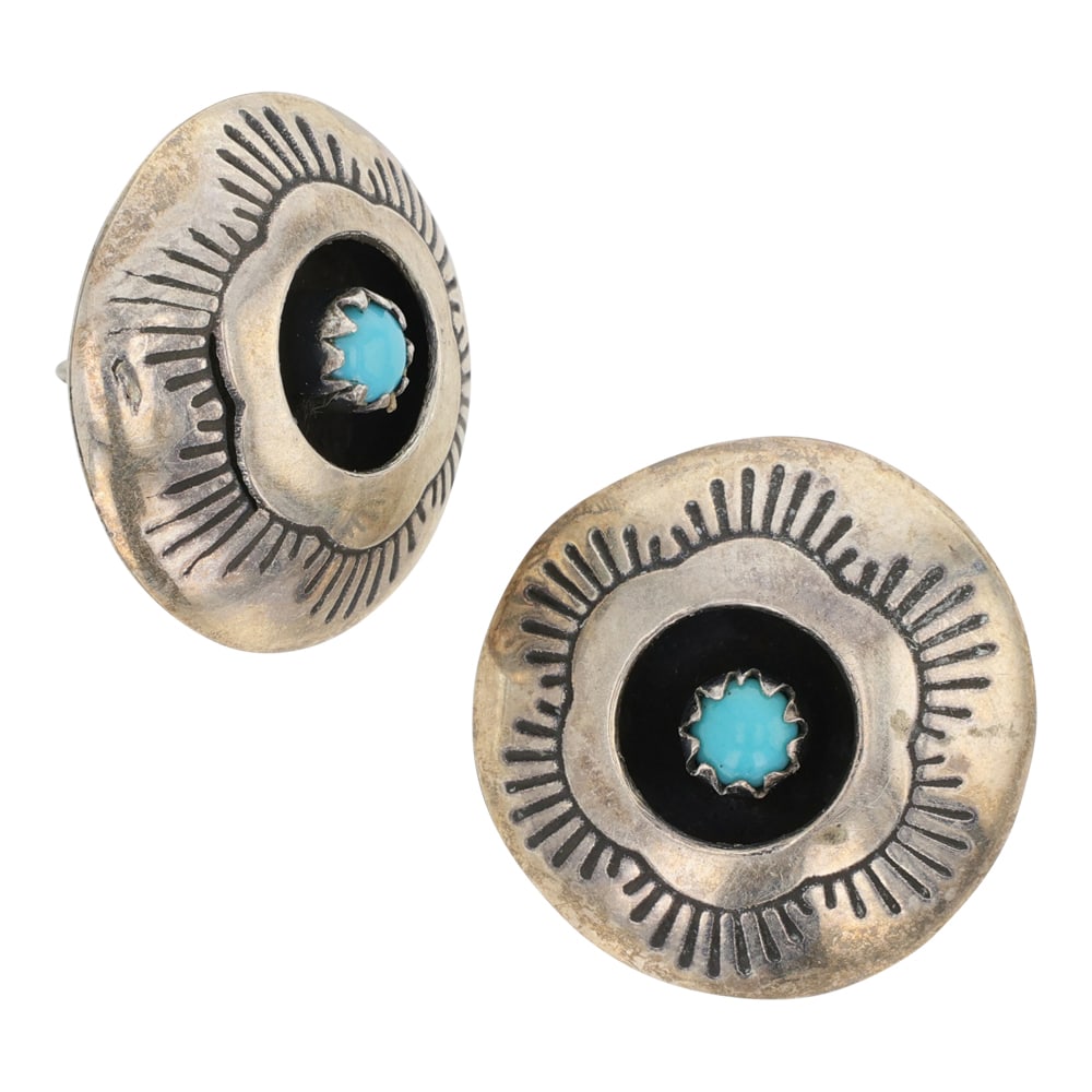 Navajo Kingman Turquoise Earrings: Sterling Silver | Genuine Kingman Turquoise | Navajo Kingman Turquoise Earrings | Navajo Native American Southwest Indian Jewelry | Good (no breaks or damages) | Approximate Weight: 3 Grams | Earrings