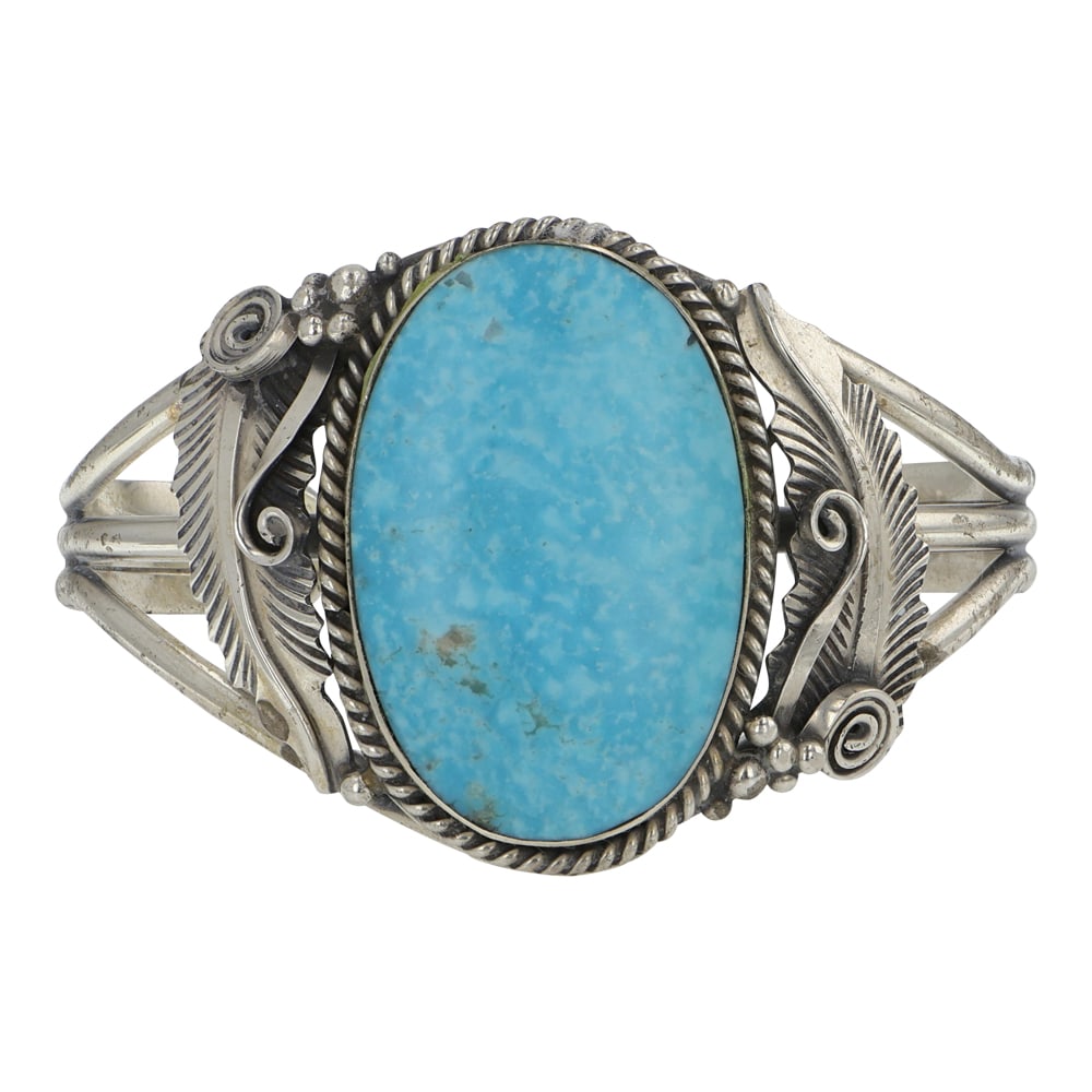 RB Navajo Kingman Turquoise Cuff Bracelet: Sterling Silver | Genuine Kingman Turquoise | RB Navajo Kingman Turquoise Cuff Bracelet | Navajo Native American Southwest Indian Jewelry | Good (no breaks or damages) | Approximate Weight: 40 Grams |