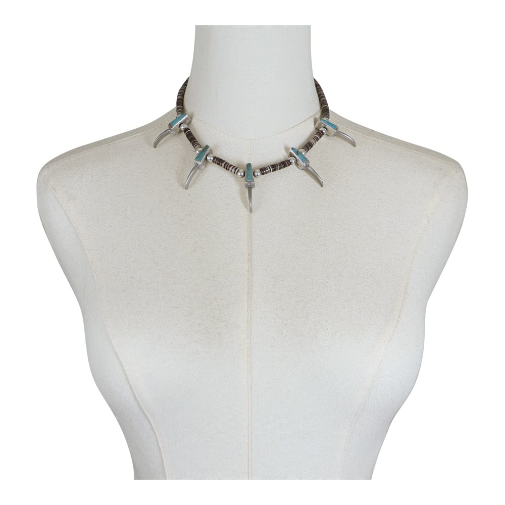 Navajo Turquoise Inlay & Olive Shell Heishi Choker Necklace (1 of 4)