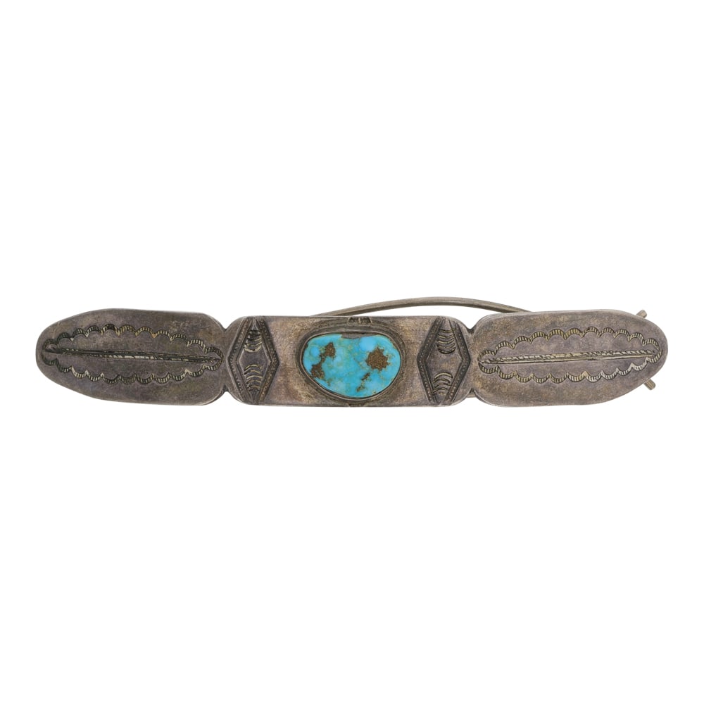 Vintage Navajo Blue Ridge Turquoise Hair Tie: Sterling Silver | Genuine Blue Ridge Turquoise | Vintage Navajo Blue Ridge Turquoise Hair Tie | Navajo Native American Southwest Indian Jewelry | Good (no breaks or damages) | Approximate Weight: 22Gr