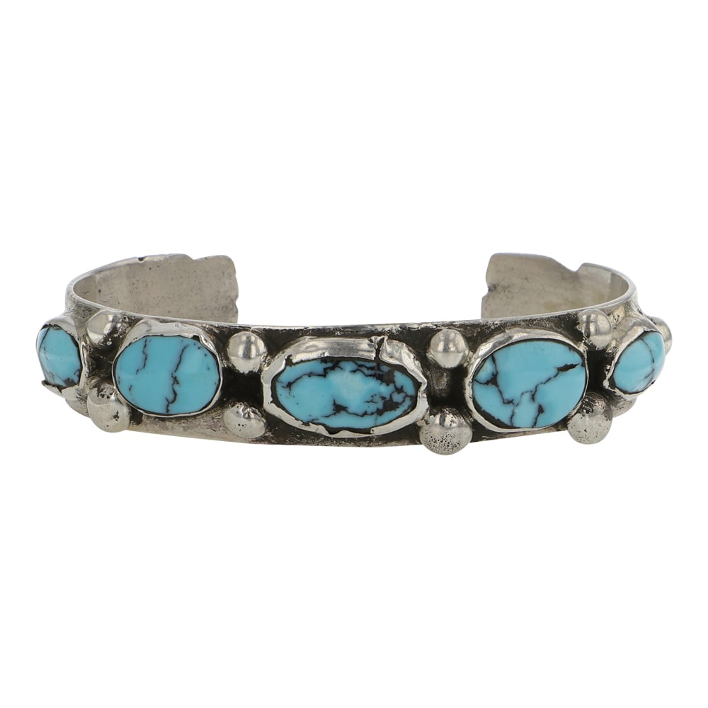 Victor Hicks Navajo Turquosie Cuff Bracelet: Sterling Silver | Genuine Turquoise | Victor Hicks Navajo Turquosie Cuff Bracelet | Navajo Native American Southwest Indian Jewelry | Good (no breaks or damages) | Approximate Weight: 29 Grams | Brace