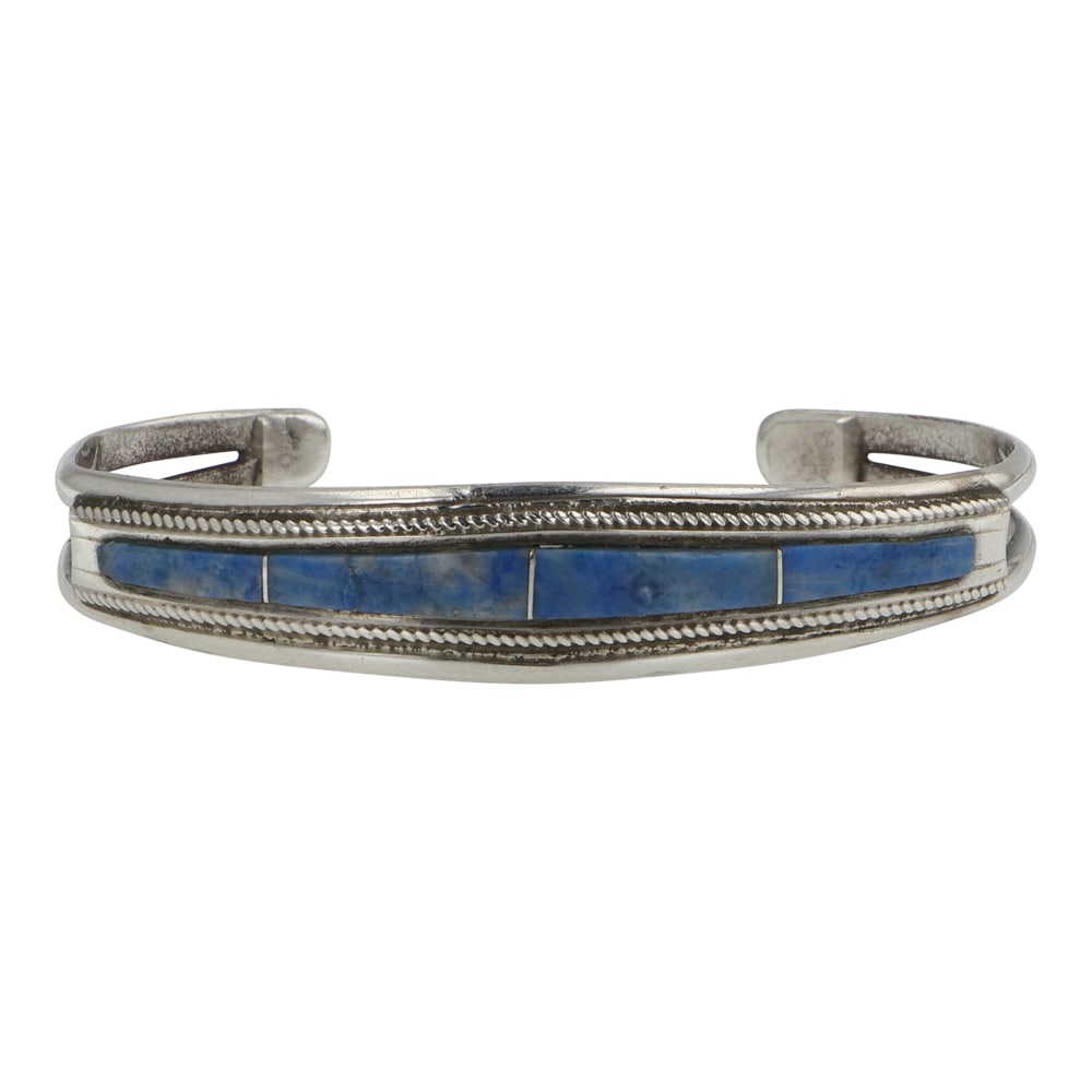 Navajo Lapis Inlay Cuff Bracelet (1 of 3)