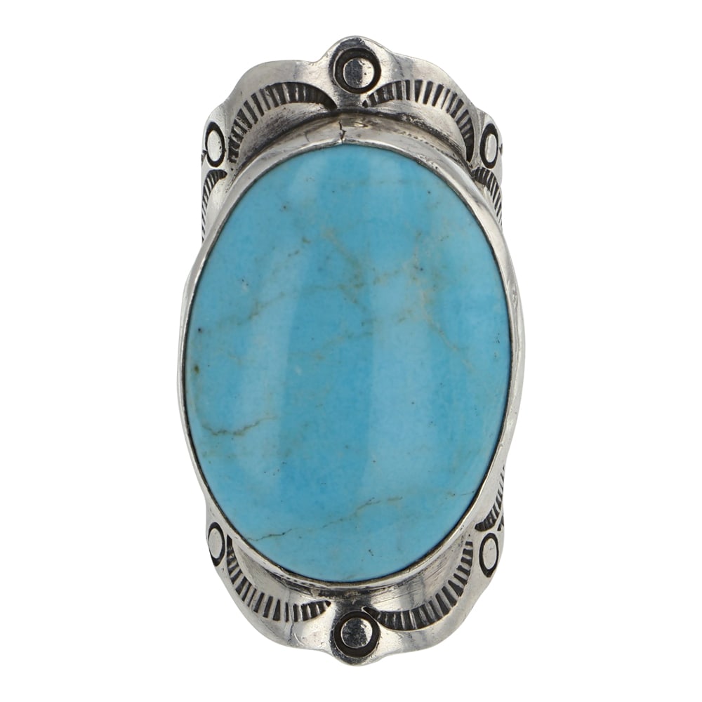 Navajo Campitos Turquoise Ring: Sterling Silver | Genuine Campitos Turquoise | Navajo Campitos Turquoise Ring | Navajo Native American Southwest Indian Jewelry | Good (no breaks or damages) | Approximate Weight: 23 Grams | Ring: 8 s