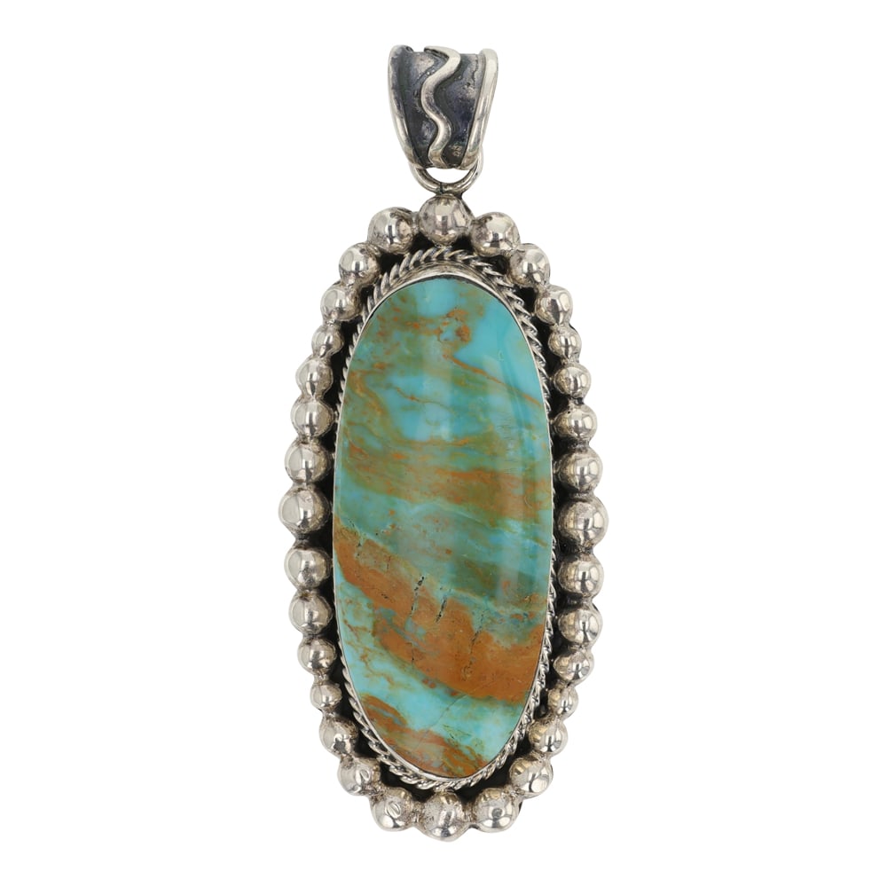RB Navajo Menassa Turquoise Pendant: Sterling Silver | Genuine Menassa Turquoise | RB Navajo Menassa Turquoise Pendant | Navajo Native American Southwest Indian Jewelry | Good (no breaks or damages) | Approximate Weight: 23 Grams | Penda