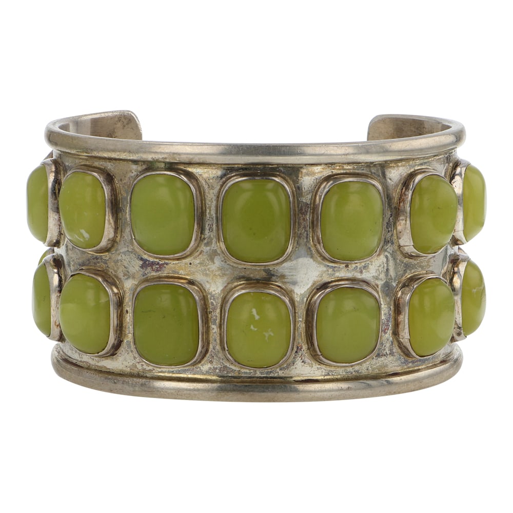 Wayne Aguilar Renowned Kewa Santo Domingo Pueblo Aritst Chrysophase Cuff Bracelet (1 of 3)