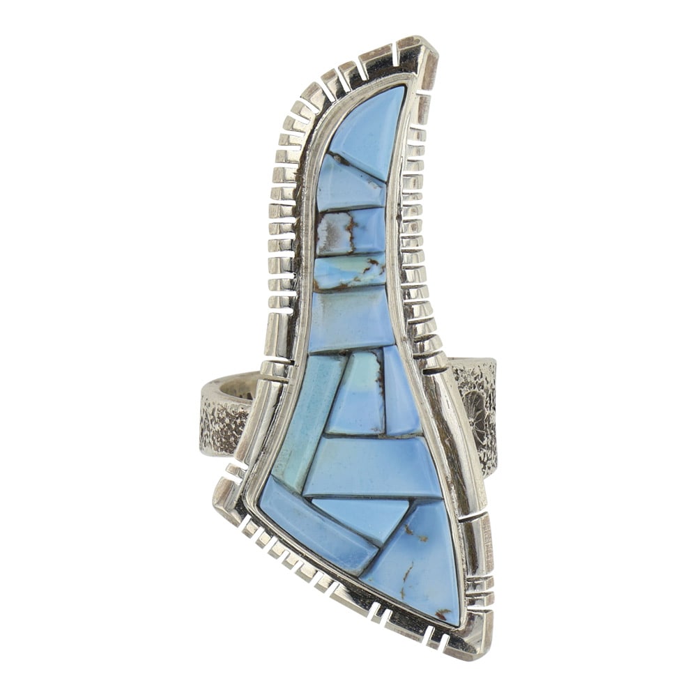 David Tune Award Winning Navajo Artist Golden Hills Turquoise Cobblestone Inlay Contemporary: Sterling Silver | Genuine Golden Hills Turquoise | David Tune Award Winning Navajo Artist Golden Hills Turquoise Cobblestone Inlay Contemporary Adjustable Ring | Navajo Native American Southwest India
