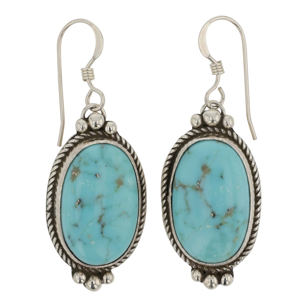 Lee Sandoval Navajo Campitos Turquoise Earrings: Sterling Silver | Genuine Campitos Turquoise | Lee Sandoval Navajo Campitos Turquoise Earrings | Navajo Native American Southwest Indian Jewelry | Good (no breaks or damages) | Approximate Weight: 6 G