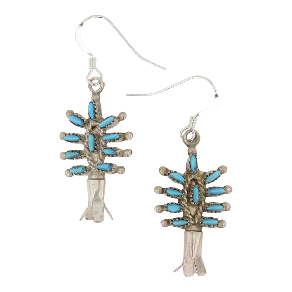 Zuni Sleeping Beauty Turquoise Needlepoint Blossom Earrings: Sterling Silver | Genuine Sleeping Beauty Turquoise | Zuni Sleeping Beauty Turquoise Needlepoint Blossom Earrings | Zuni Native American Southwest Indian Jewelry | Good (no breaks or damages) |