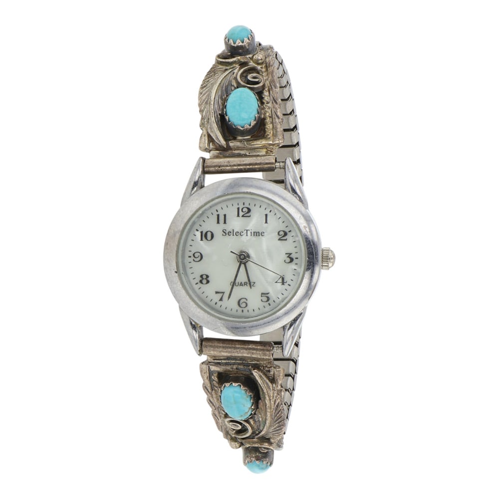 Navajo Kingman Turquoise Watch Bracelet: Sterling Silver | Genuine Kingman Turquoise | Navajo Kingman Turquoise Watch Bracelet | Navajo Native American Southwest Indian Jewelry | Good (no breaks or damages) | Approximate Weight: 24 Grams | W