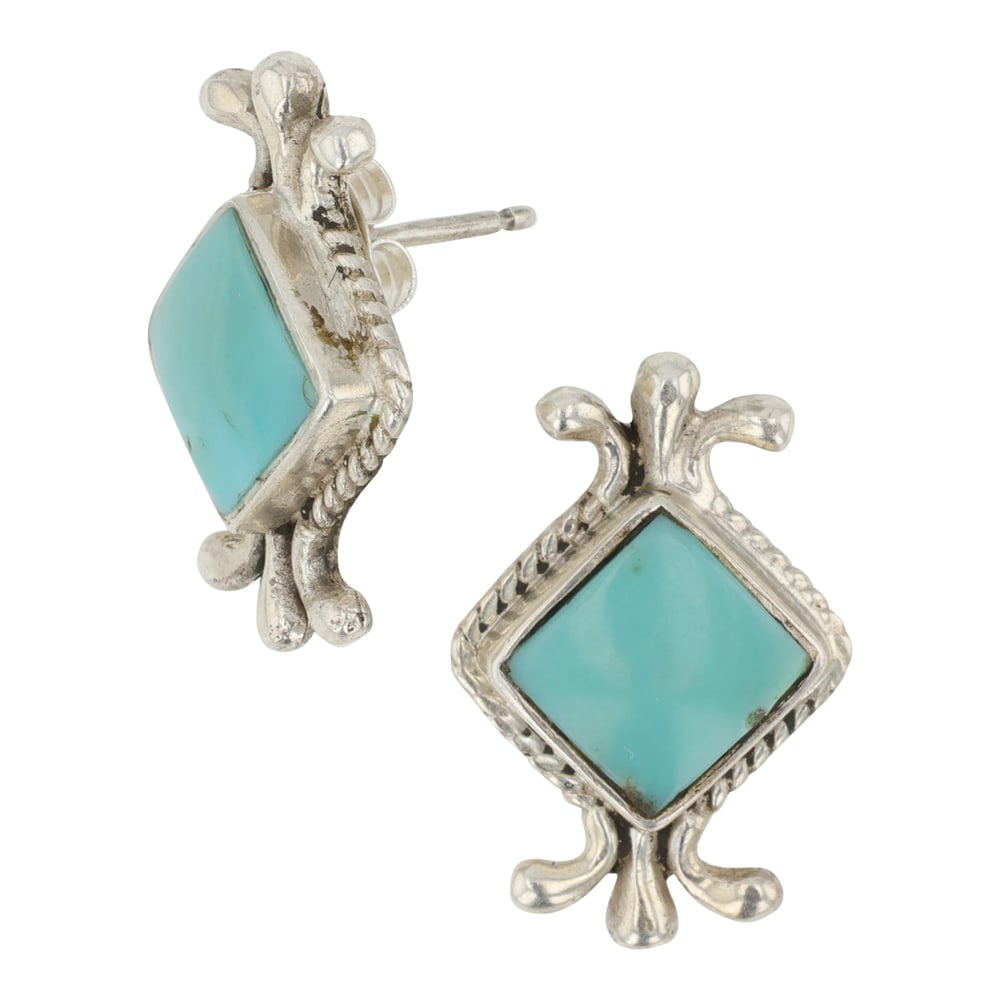 Navajo Campitos Turquoise Earrings: Sterling Silver | Genuine Campitos Turquoise | Navajo Campitos Turquoise Earrings | Navajo Native American Southwest Indian Jewelry | Good (no breaks or damages) | Approximate Weight: 5 Grams | Earrin