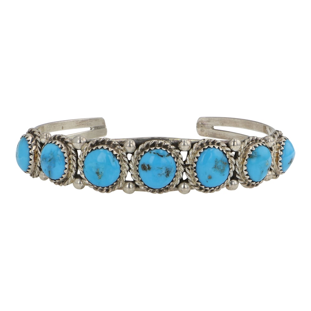 Navajo Kingman Turquoise Cuff Bracelet: Sterling Silver | Genuine Kingman Turquoise | Navajo Kingman Turquoise Cuff Bracelet | Navajo Native American Southwest Indian Jewelry | Good (no breaks or damages) | Approximate Weight: 19 Grams | Br