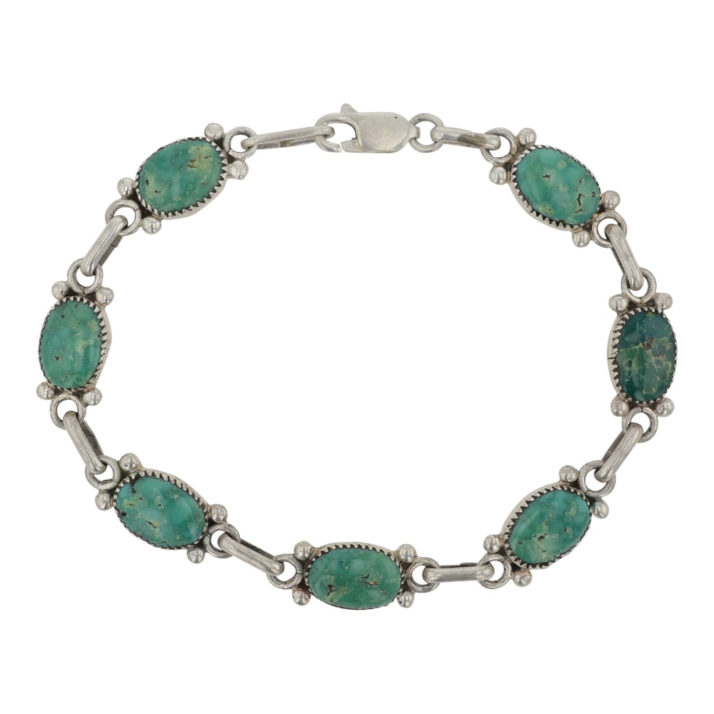 Rodney & Diane Lonjose Zuni Fox Turquoise Link Bracelet: Sterling Silver | Genuine Fox Turquoise | Rodney & Diane Lonjose Zuni Fox Turquoise Link Bracelet | Zuni Native American Southwest Indian Jewelry | Good (no breaks or damages) | Approximate Weight: 10