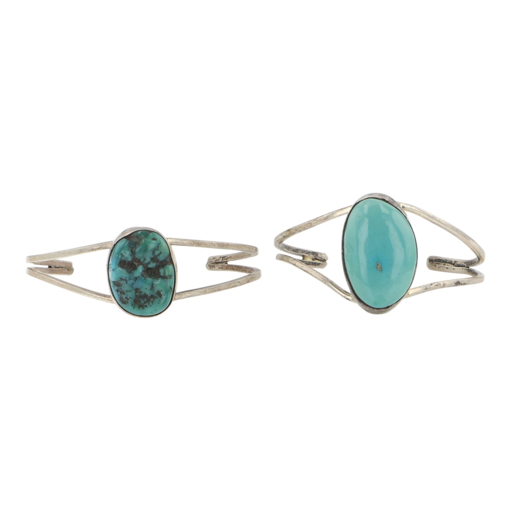 Lot of Two Navajo Turquoise Baby Bracelets: Sterling Silver | Genuine Turquoise | Lot of Two Navajo Turquoise Baby Bracelets | Navajo Native American Southwest Indian Jewelry | Good (no breaks or damages) | Approximate Weight: 12 Grams | Baby B