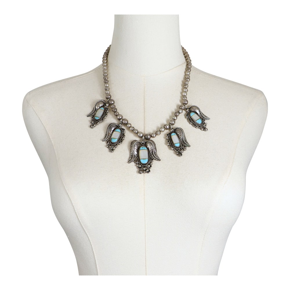 Vintage Navajo Turquoise & Mother of Pearl Inlay Choker Necklace (1 of 4)