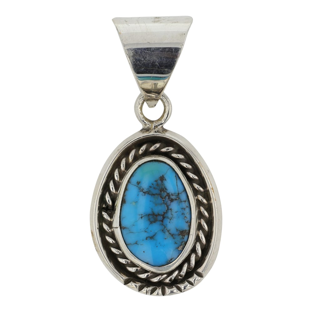Navajo Kingman Turquoise Pendant: Sterling Silver | Genuine Kingman Turquoise | Navajo Kingman Turquoise Pendant | Navajo Native American Southwest Indian Jewelry | Good (no breaks or damages) | Approximate Weight: 7 Grams | Pendant: 