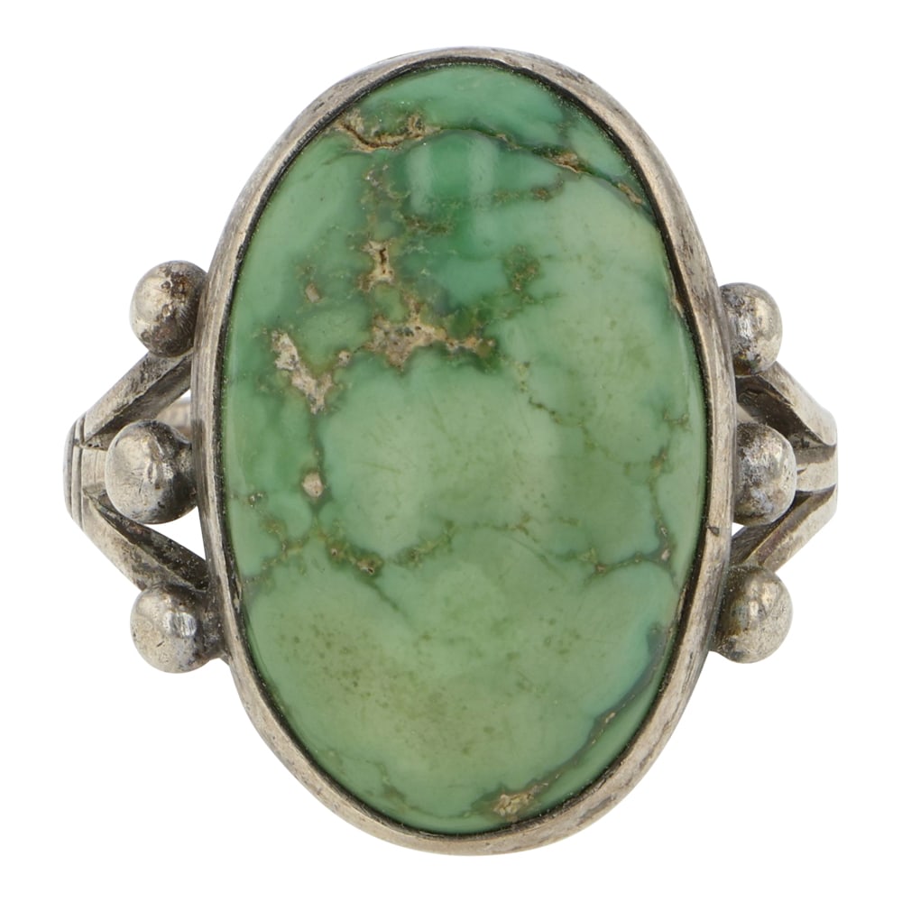 Vintage Navajo Emerald Valley Turquoise Ring: Sterling Silver | Genuine Emerald Valley Turquoise | Vintage Navajo Emerald Valley Turquoise Ring | Navajo Native American Southwest Indian Jewelry | Good (no breaks or damages) | Approximate Weight: 