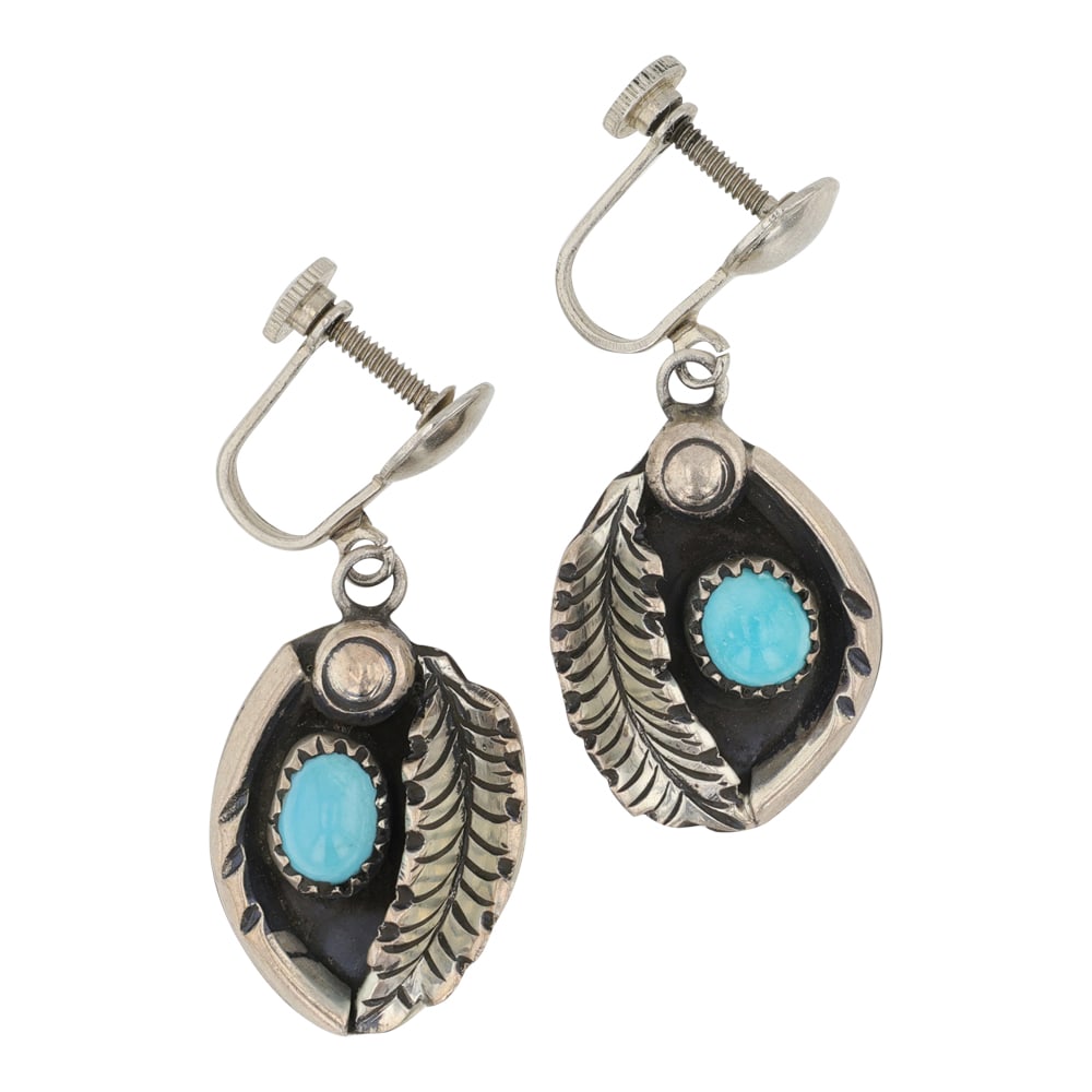 Navajo Kingman Turquoise Earrings: Sterling Silver | Genuine Kingman Turquoise | Navajo Kingman Turquoise Earrings | Navajo Native American Southwest Indian Jewelry | Good (no breaks or damages) | Approximate Weight: 9 Grams | Earrings