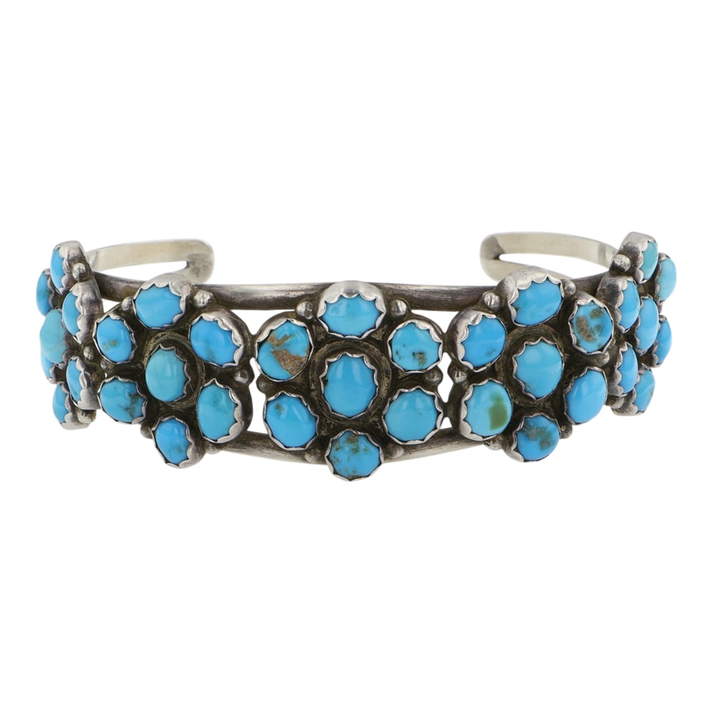 Vintage Navajo Blue Gem Turquoise Cluster Bracelet: Sterling Silver | Genuine Blue Gem Turquoise | Vintage Navajo Blue Gem Turquoise Cluster Bracelet | Navajo Native American Southwest Indian Jewelry | Good (no breaks or damages) | Approximate Weight: